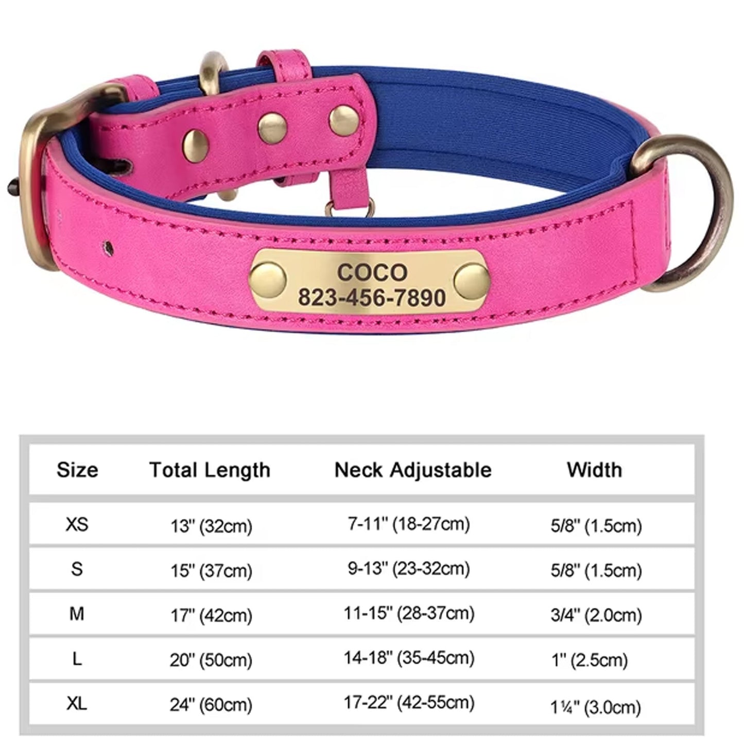 Collar de perro personalizado, de cuero sintético con grabado personalizado, con placa de identificación con grabado gratuito para perros pequeños, medianos y grandes - C1502