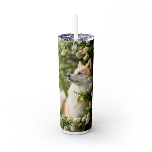 Finnish Spitz Skinny Tumbler with Straw, 20oz