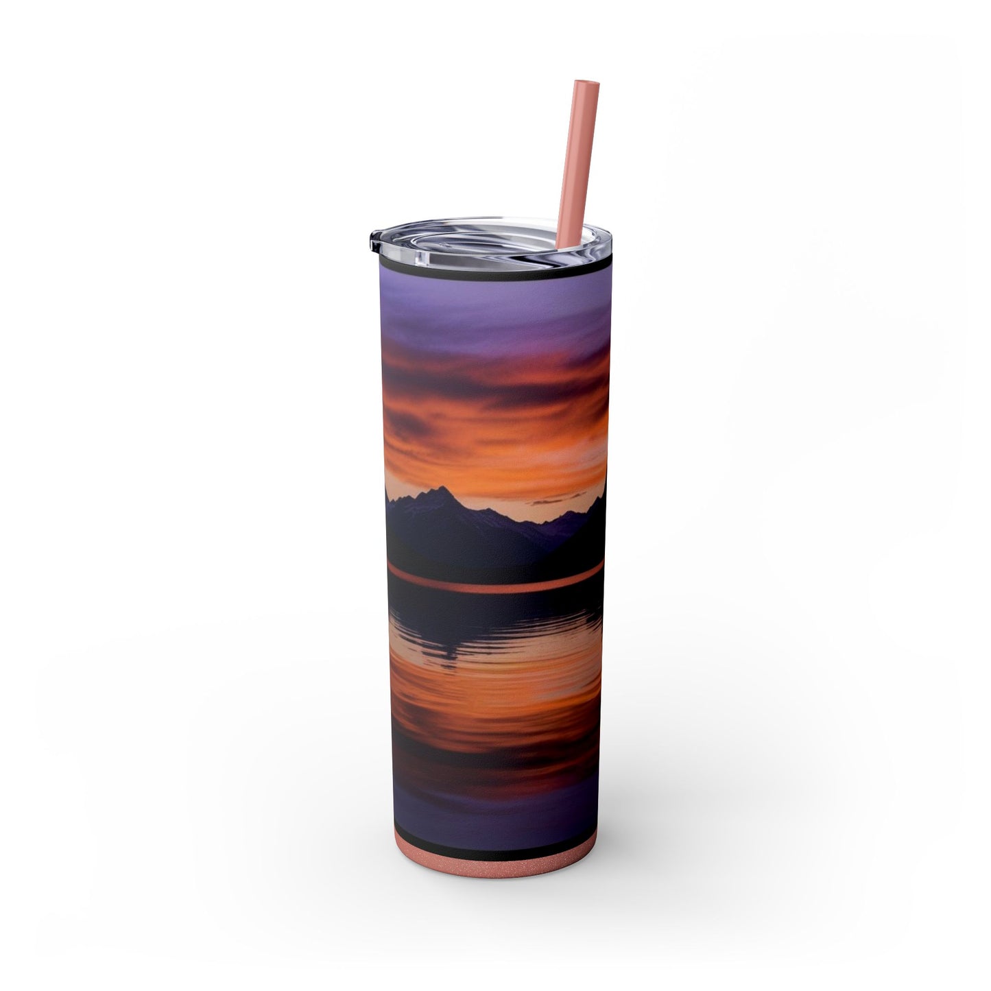 Mountain Lake Sunrise Skinny Tumbler with Straw, 20oz