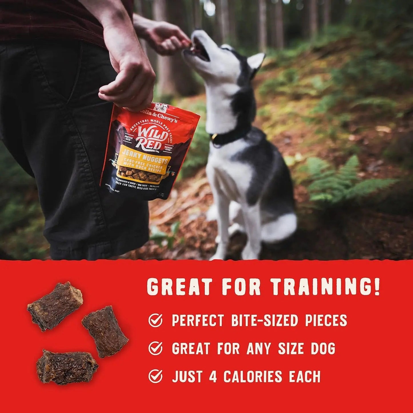 Croquettes de viande séchée Wild Red - Friandises pour chiens au poulet et au canard riches en protéines (90 %) - Sans céréales - Récompenses d'entraînement pour toutes les races - Fabriquées aux États-Unis - Sachet de 170 g