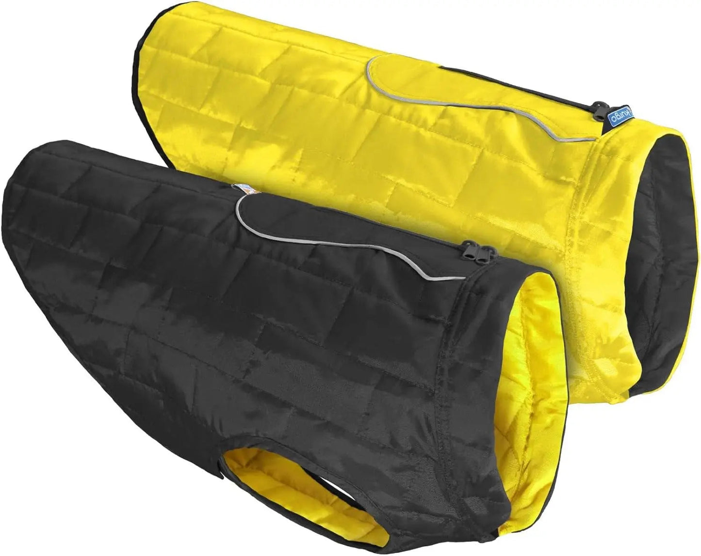 Manteau Loft pour chien, réversible, idéal par temps froid, imperméable et doté de bandes réfléchissantes, noir/jaune, taille moyenne