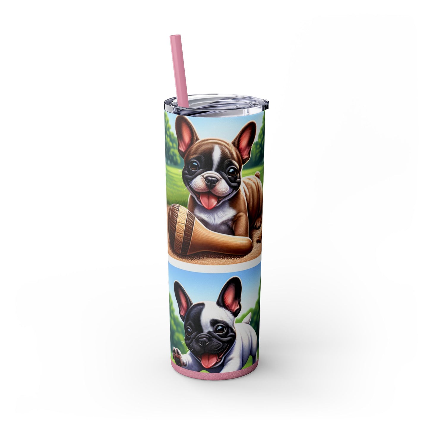 French Bulldog Skinny Tumbler with Straw, 20oz