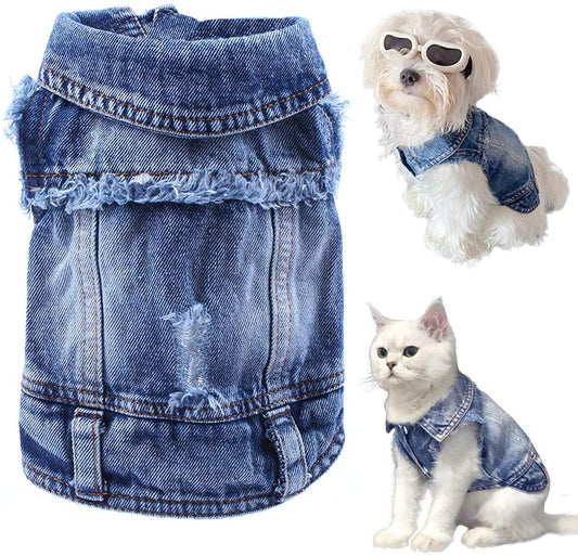 Veste en jean bleu pour chien ou chat, gilet 