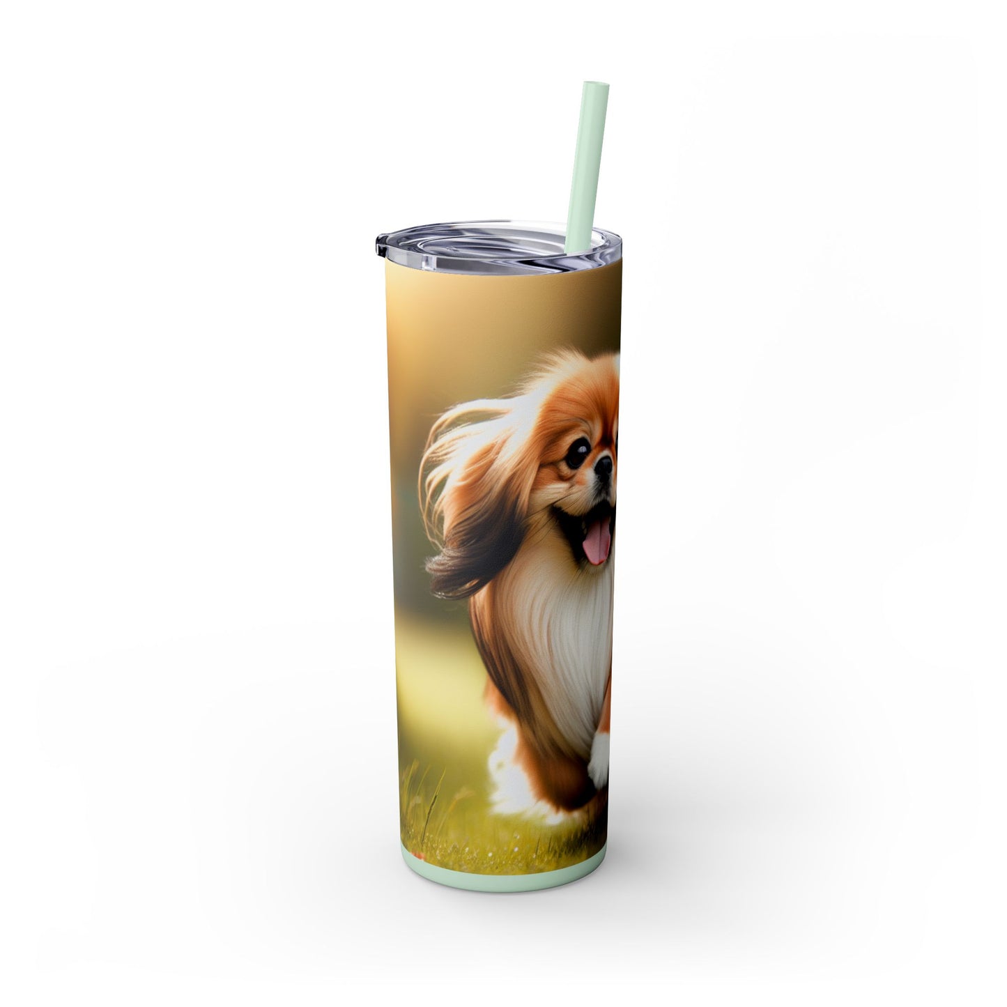 Tibetan Spaniel Skinny Tumbler with Straw, 20oz