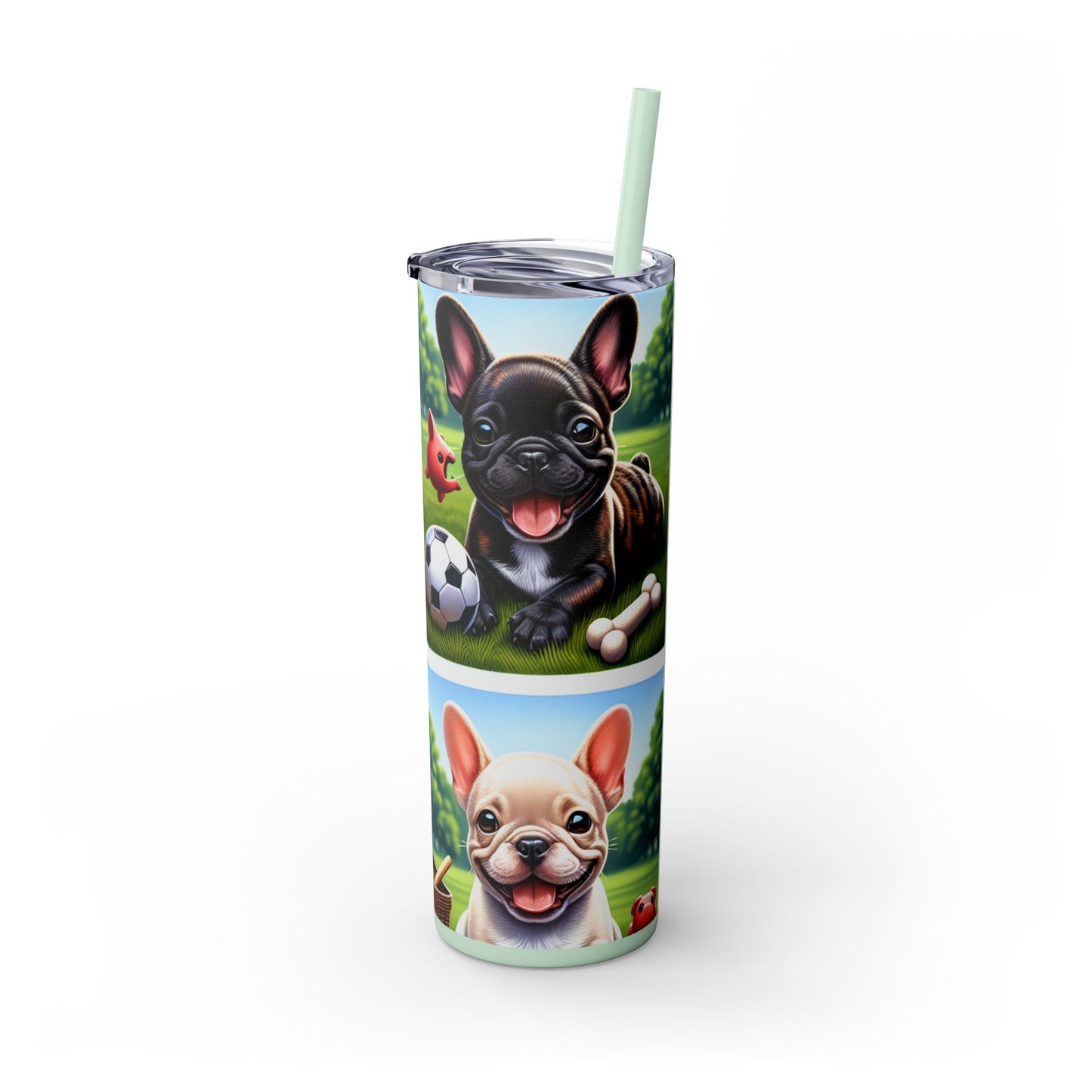 French Bulldog Skinny Tumbler with Straw, 20oz