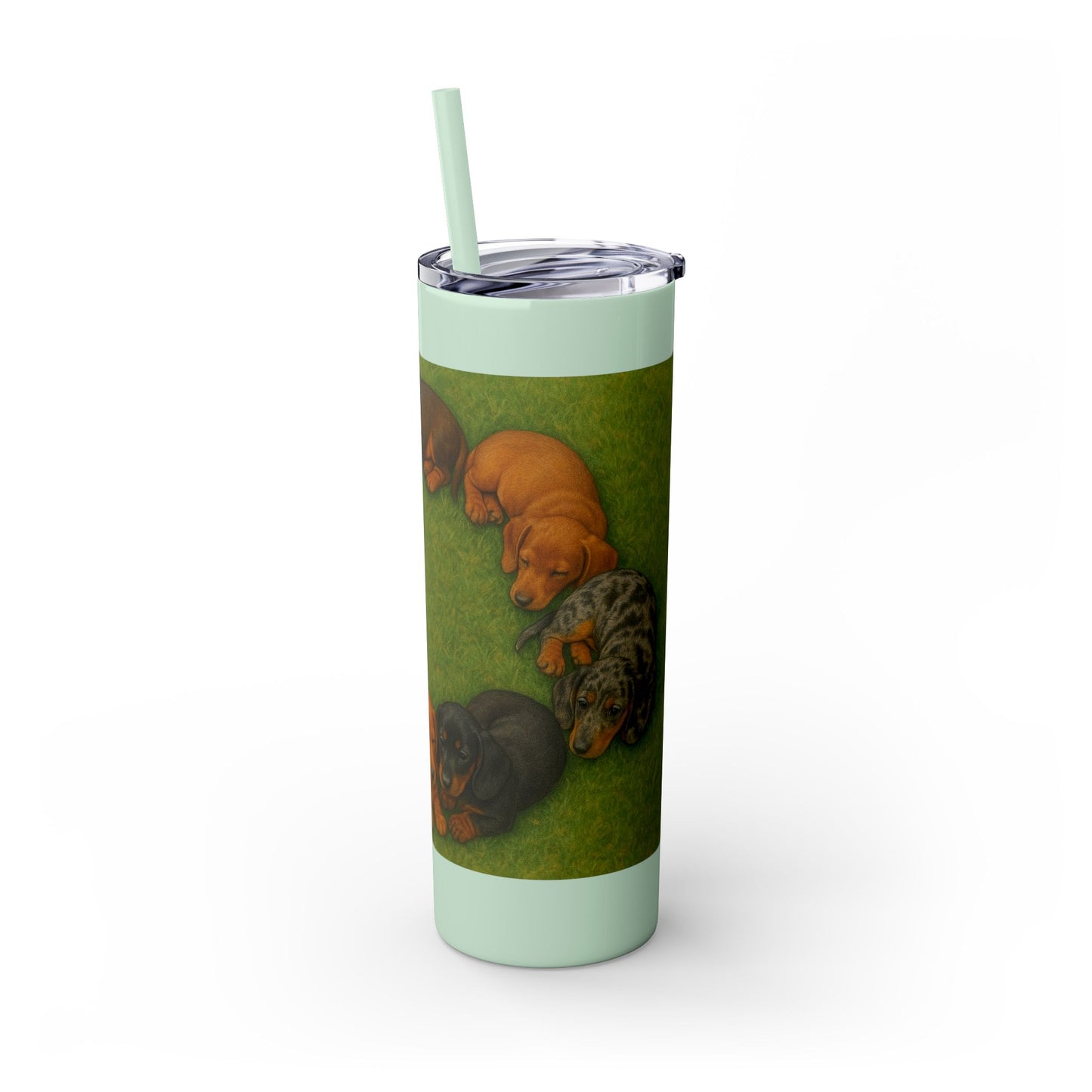 Gobelet isotherme avec paille, motif chiots teckels, 590 ml