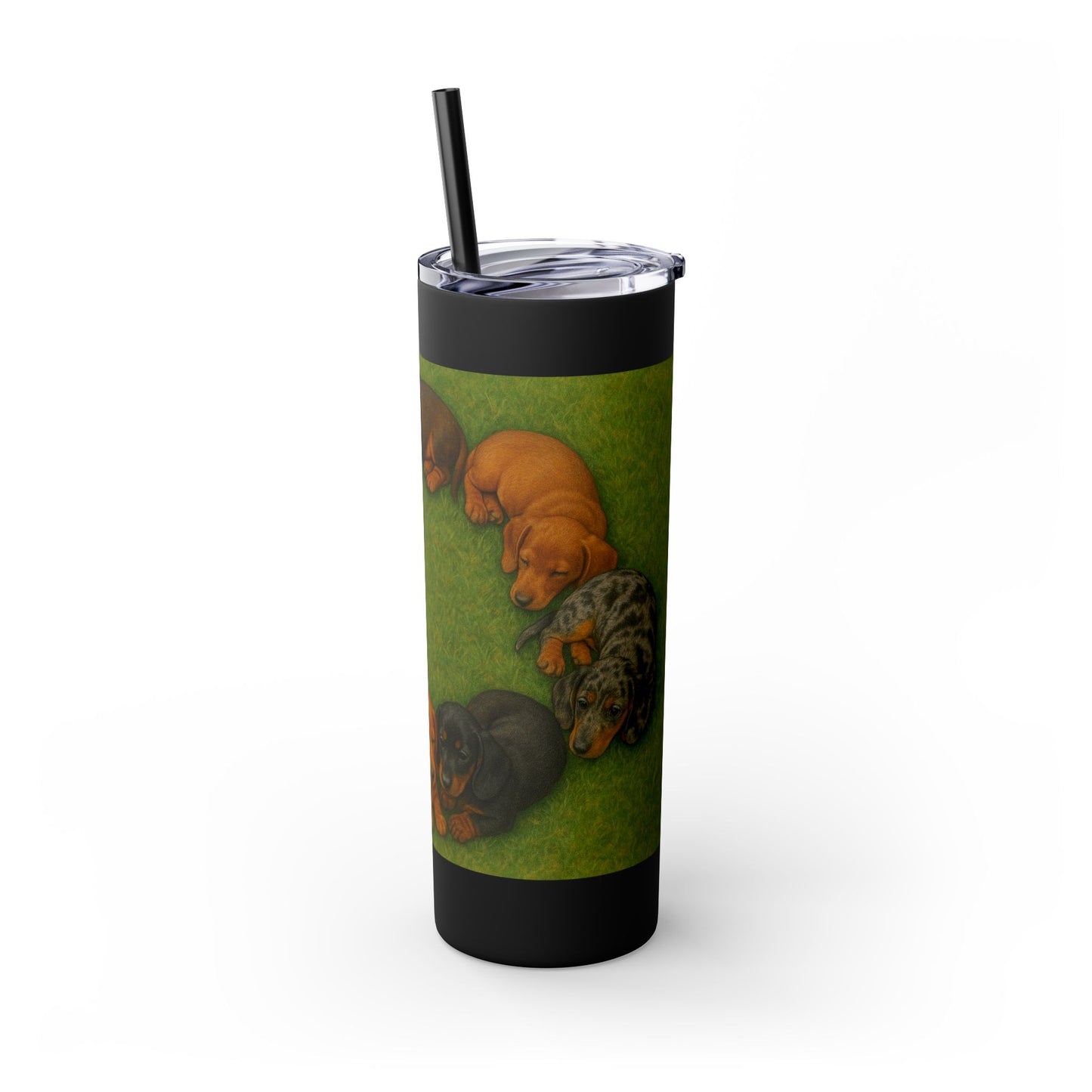 Gobelet isotherme avec paille, motif chiots teckels, 590 ml