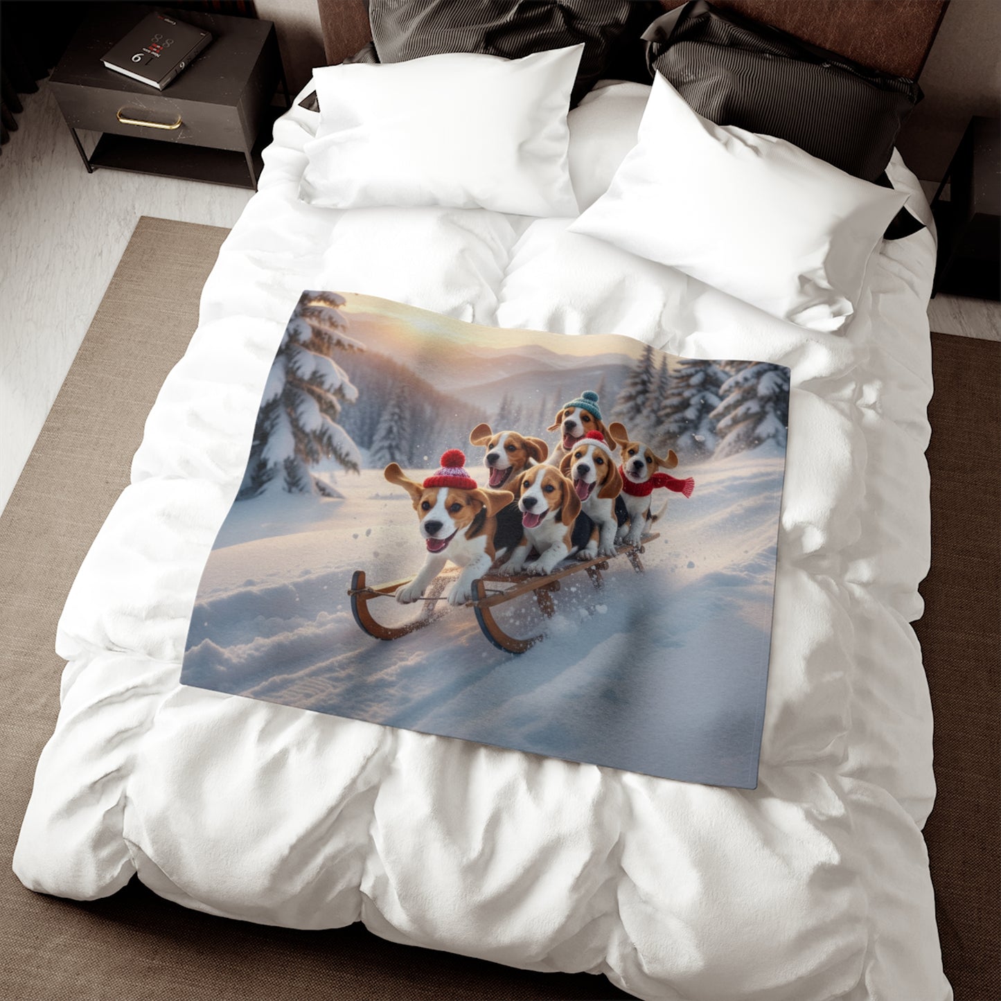 Holiday Sledding Beagle Blanket