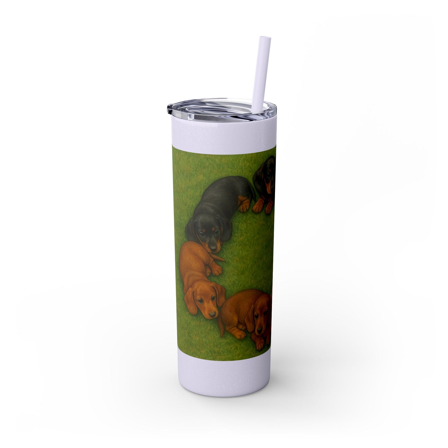 Gobelet isotherme avec paille, motif chiots teckels, 590 ml