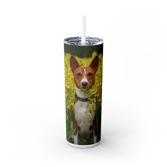 Basenji Skinny Tumbler with Straw, 20oz