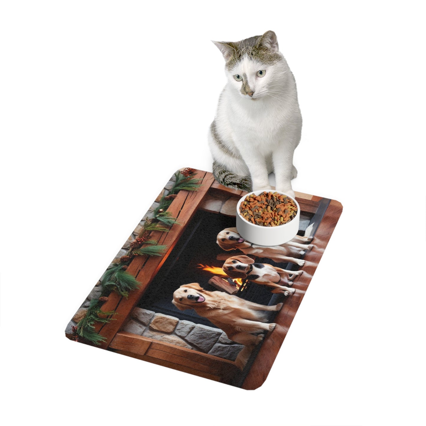 Pet Food Mat (12x18) - Fireplace Dogs