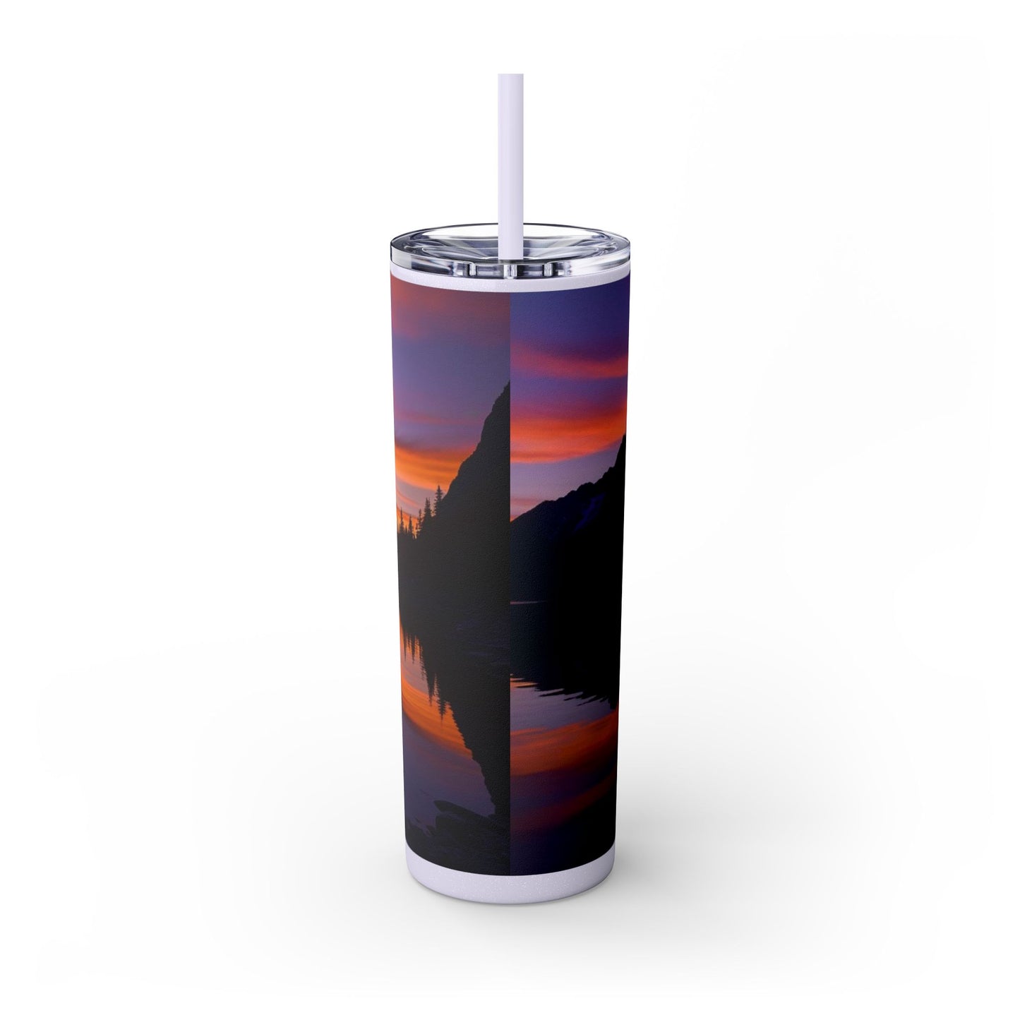 Mountain Lake Sunrise Skinny Tumbler with Straw, 20oz