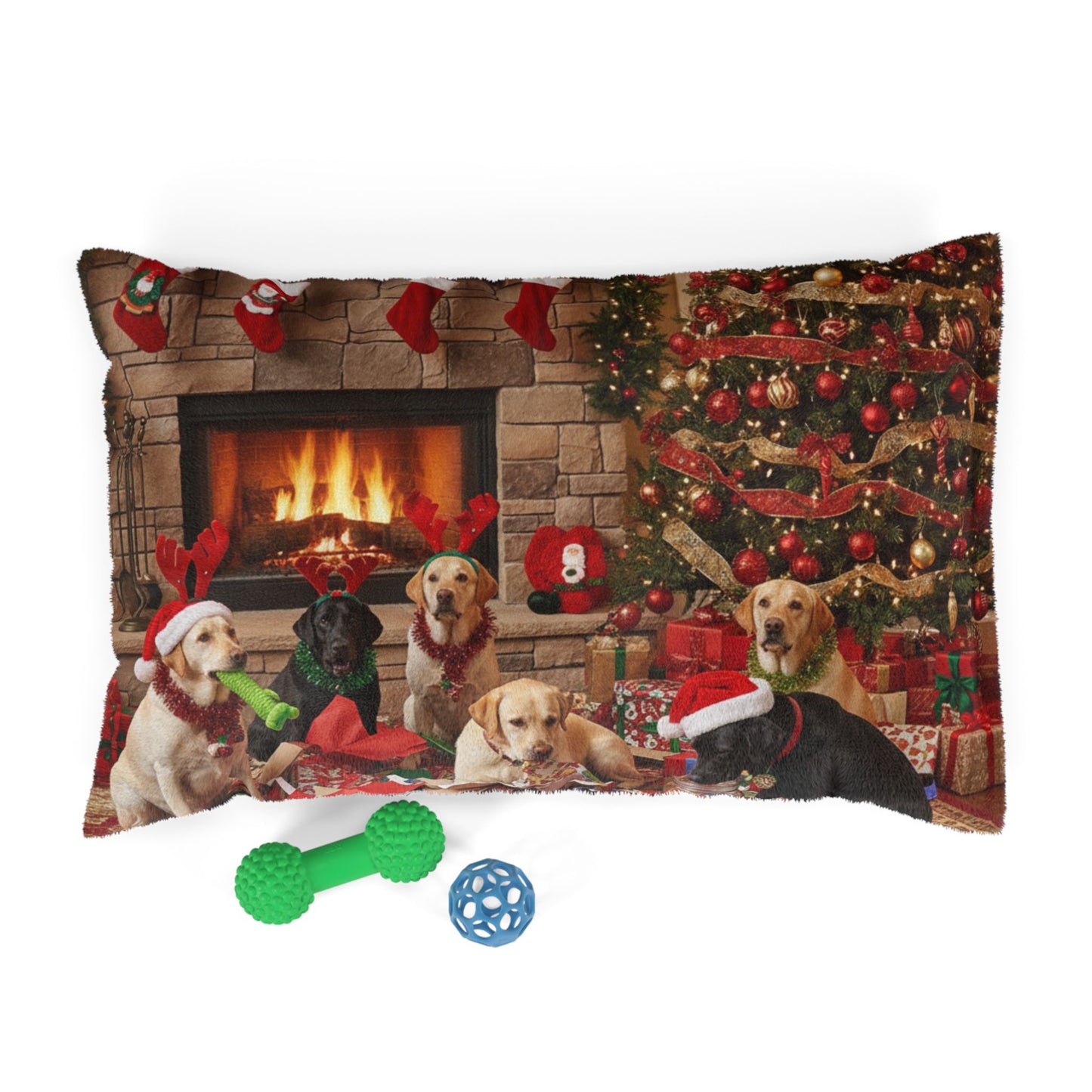 Festive Holiday Fireplace Pet Bed