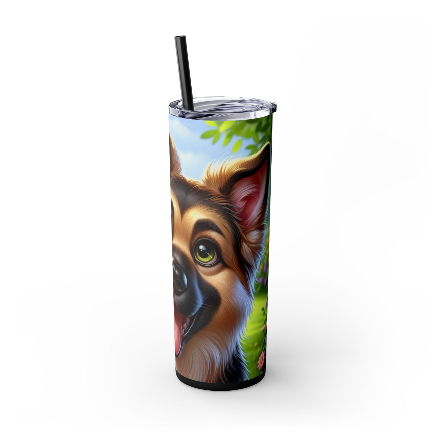 German Shepherd Skinny Tumbler with Straw, 20oz