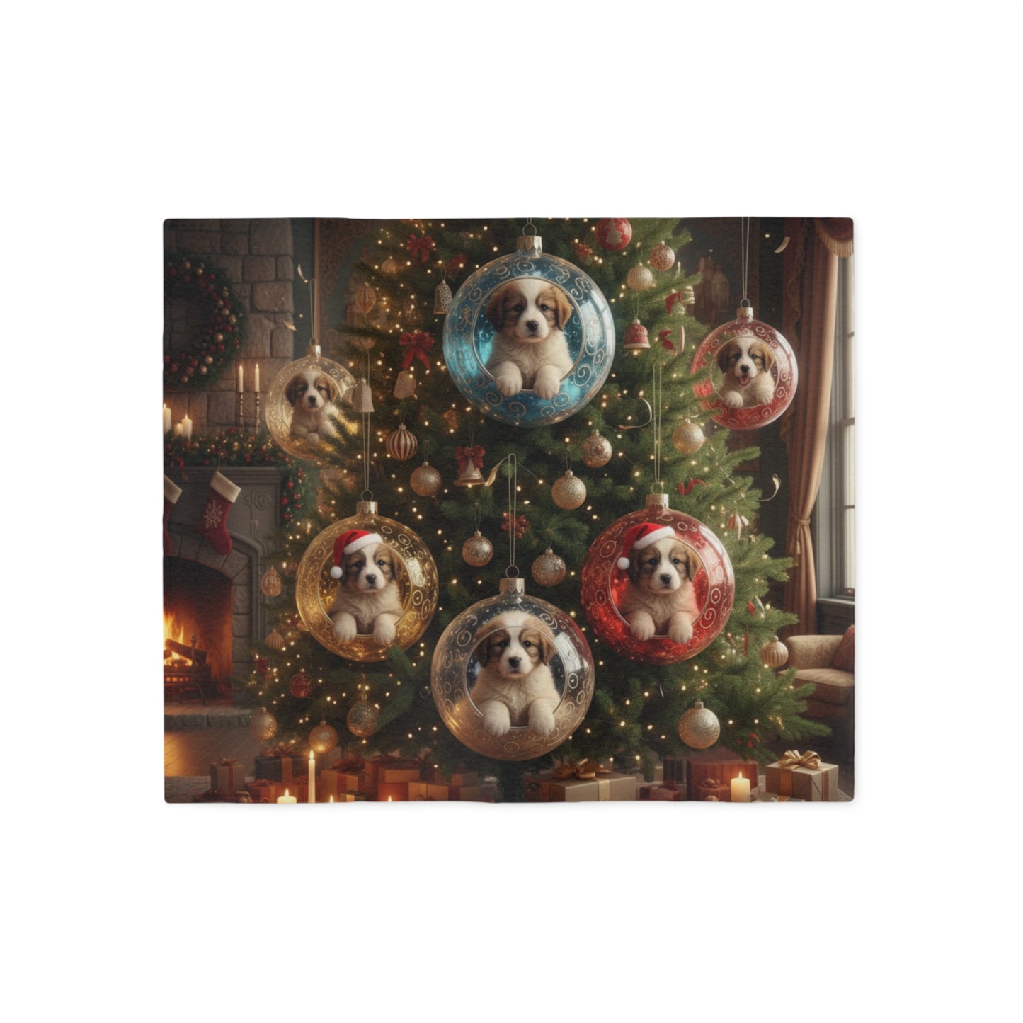 Christmas Puppy Ornament Blanket