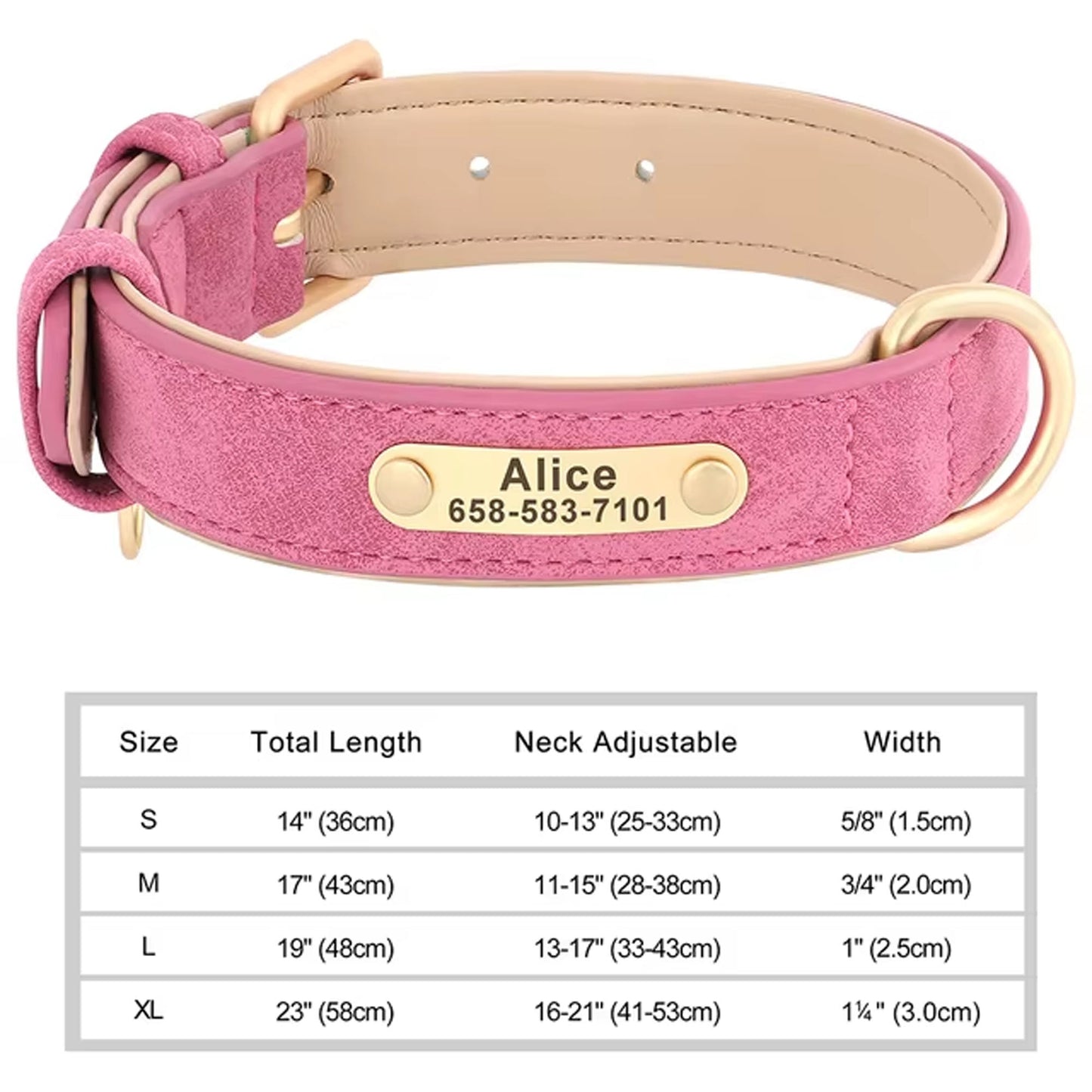 Collar de perro personalizado, de cuero sintético con grabado personalizado, con placa de identificación con grabado gratuito para perros pequeños, medianos y grandes - C1502