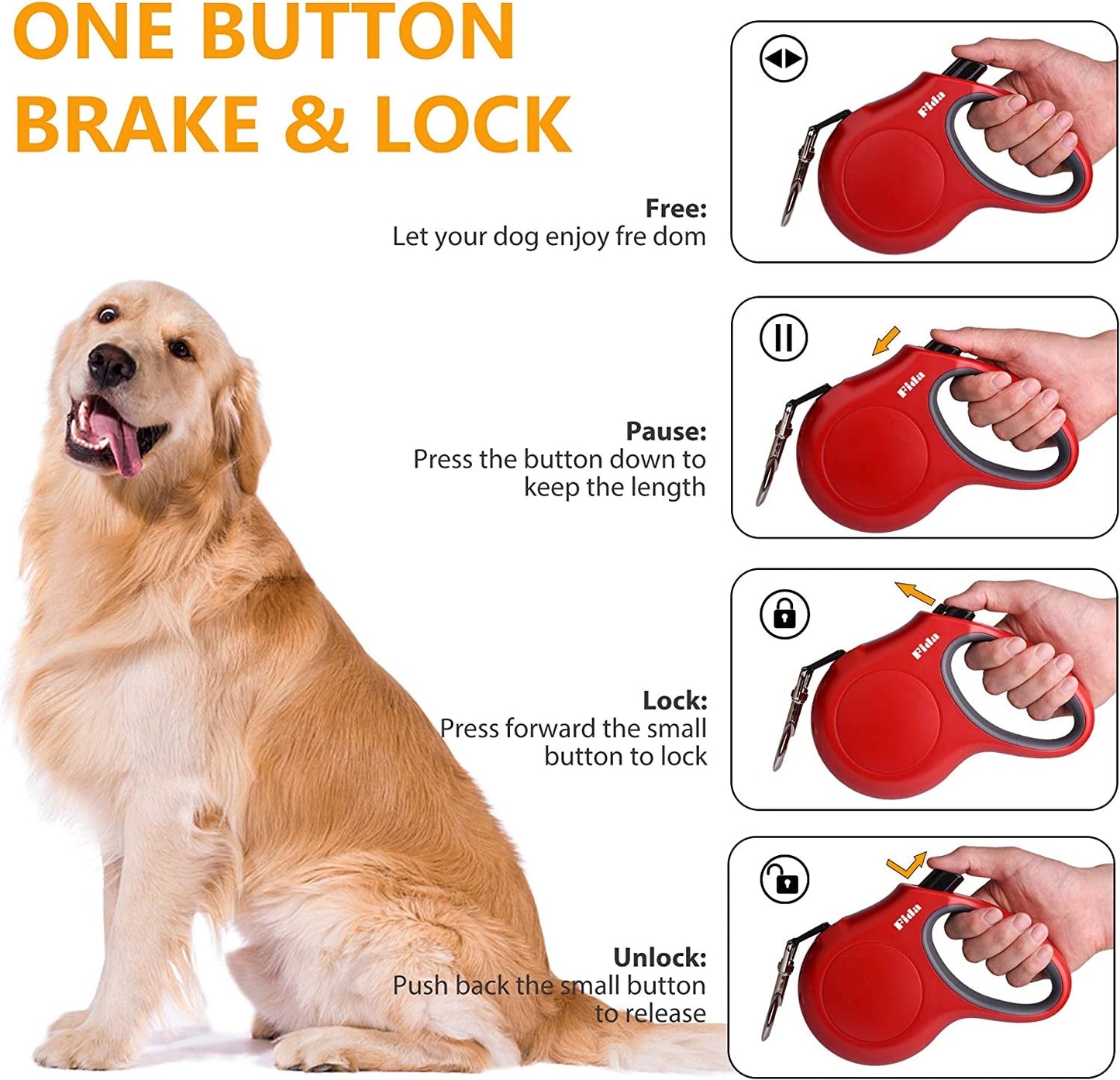 Correa retráctil para perros de 16 pies con dispensador y bolsas para excrementos