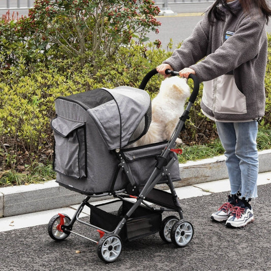Poussette de voyage pliable pour animaux de compagnie avec poignée réversible 