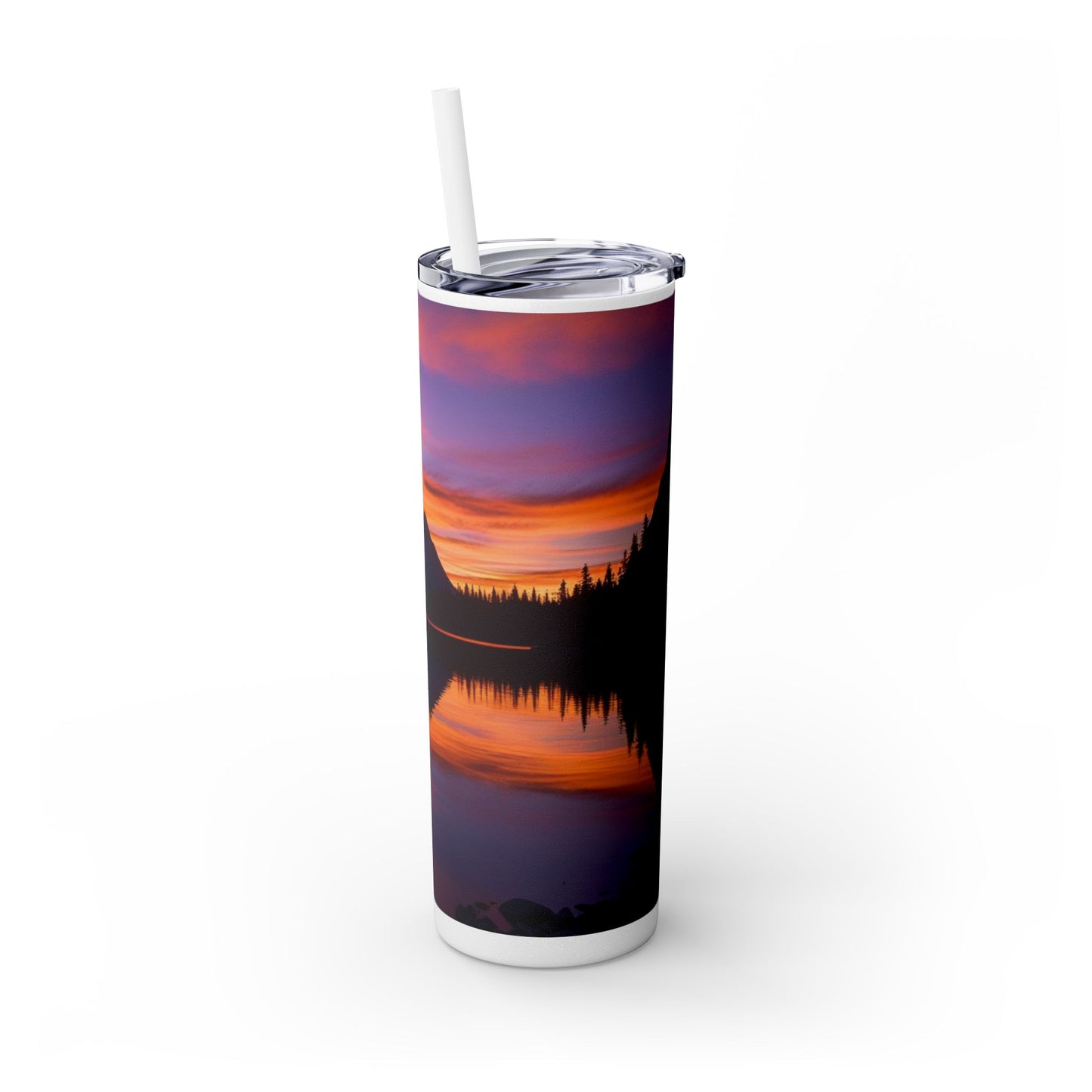 Mountain Lake Sunrise Skinny Tumbler with Straw, 20oz