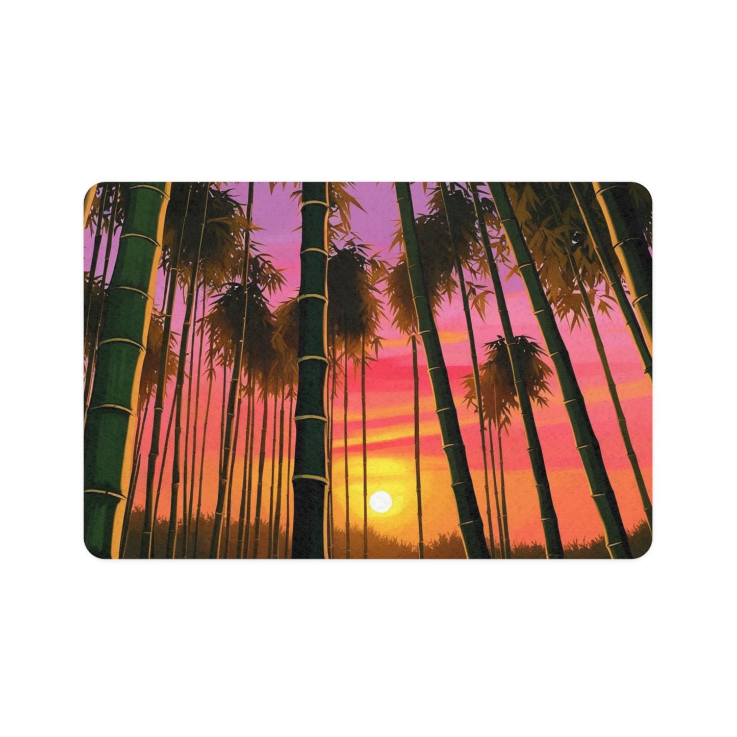 Tapis pour gamelle d'animaux (30 x 45 cm) - Forêt de bambous Lever de soleil