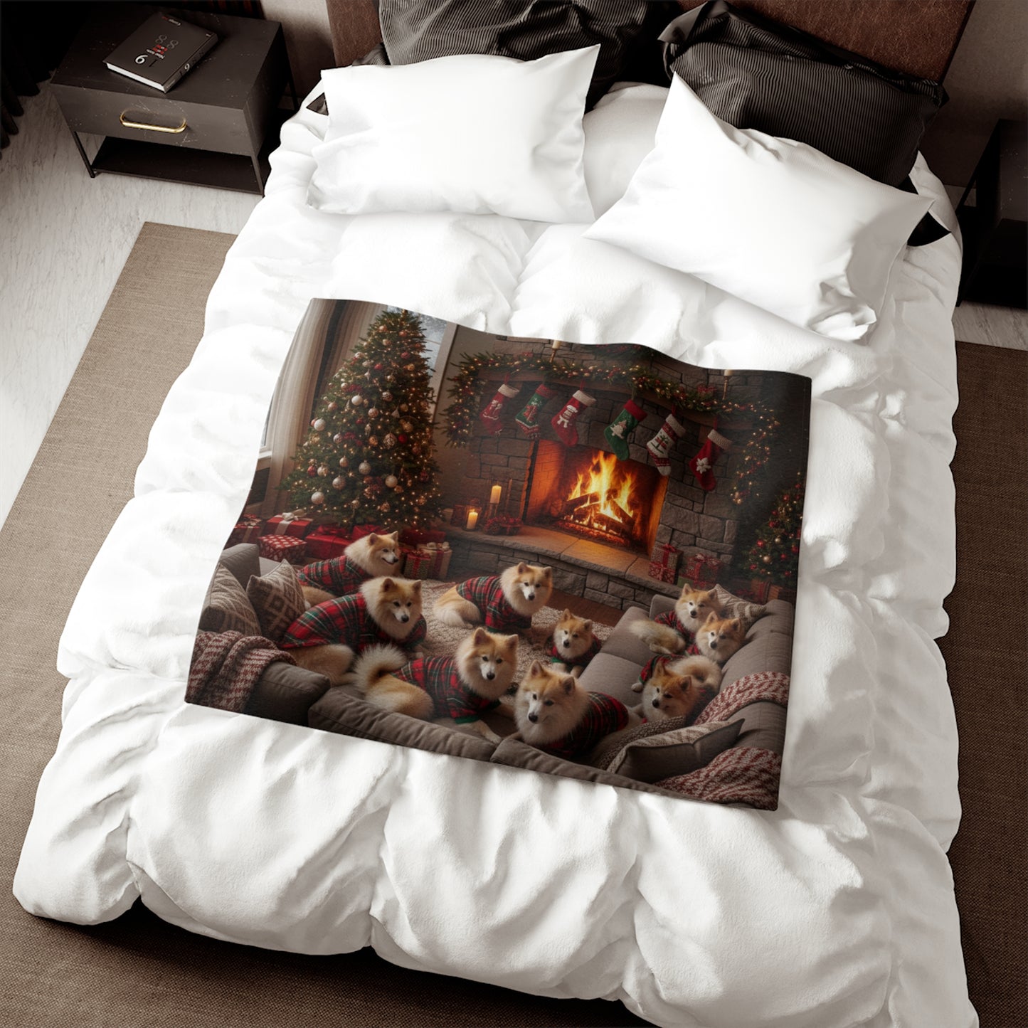 Icelandic Sheepdogs Holiday Fireplace Blanket