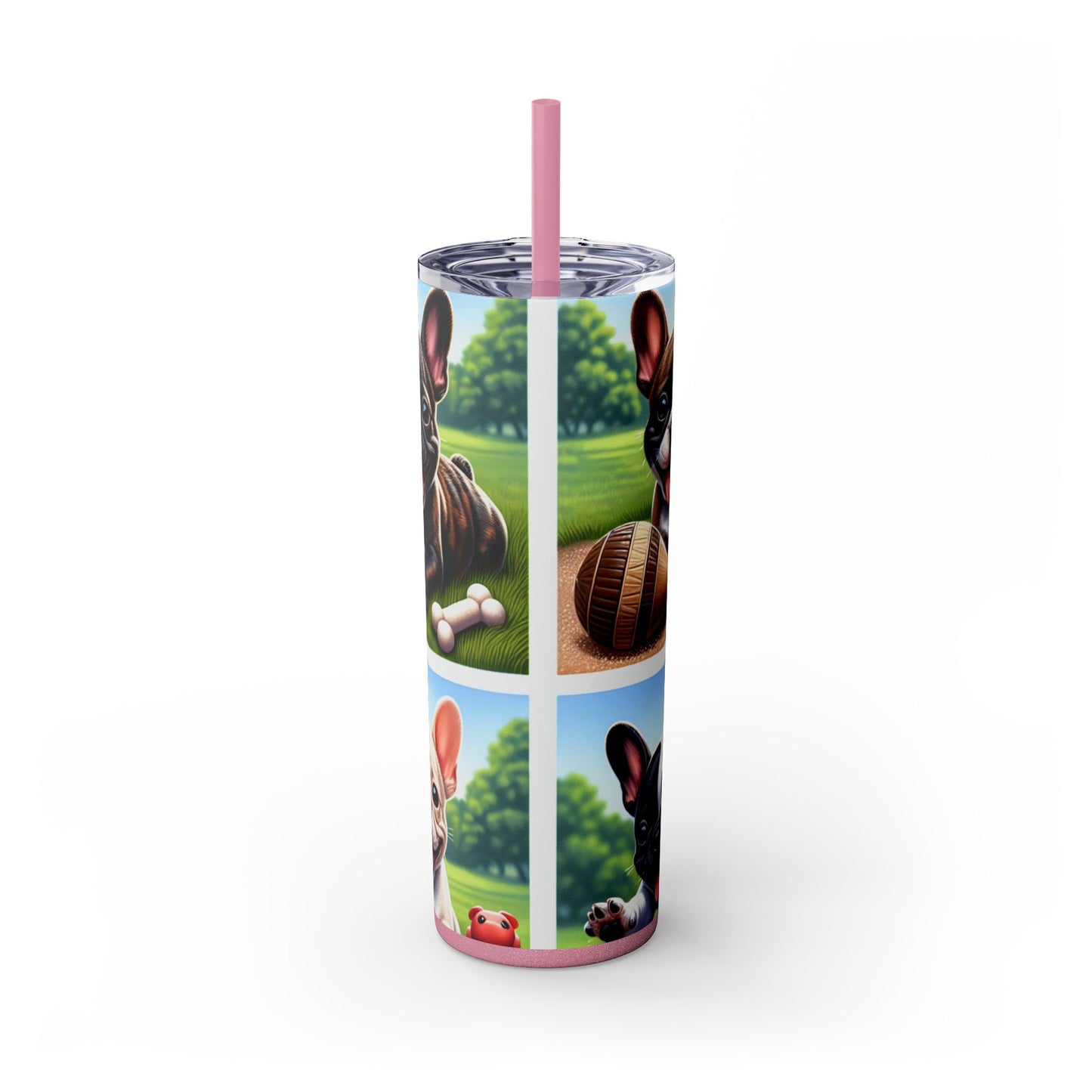 French Bulldog Skinny Tumbler with Straw, 20oz
