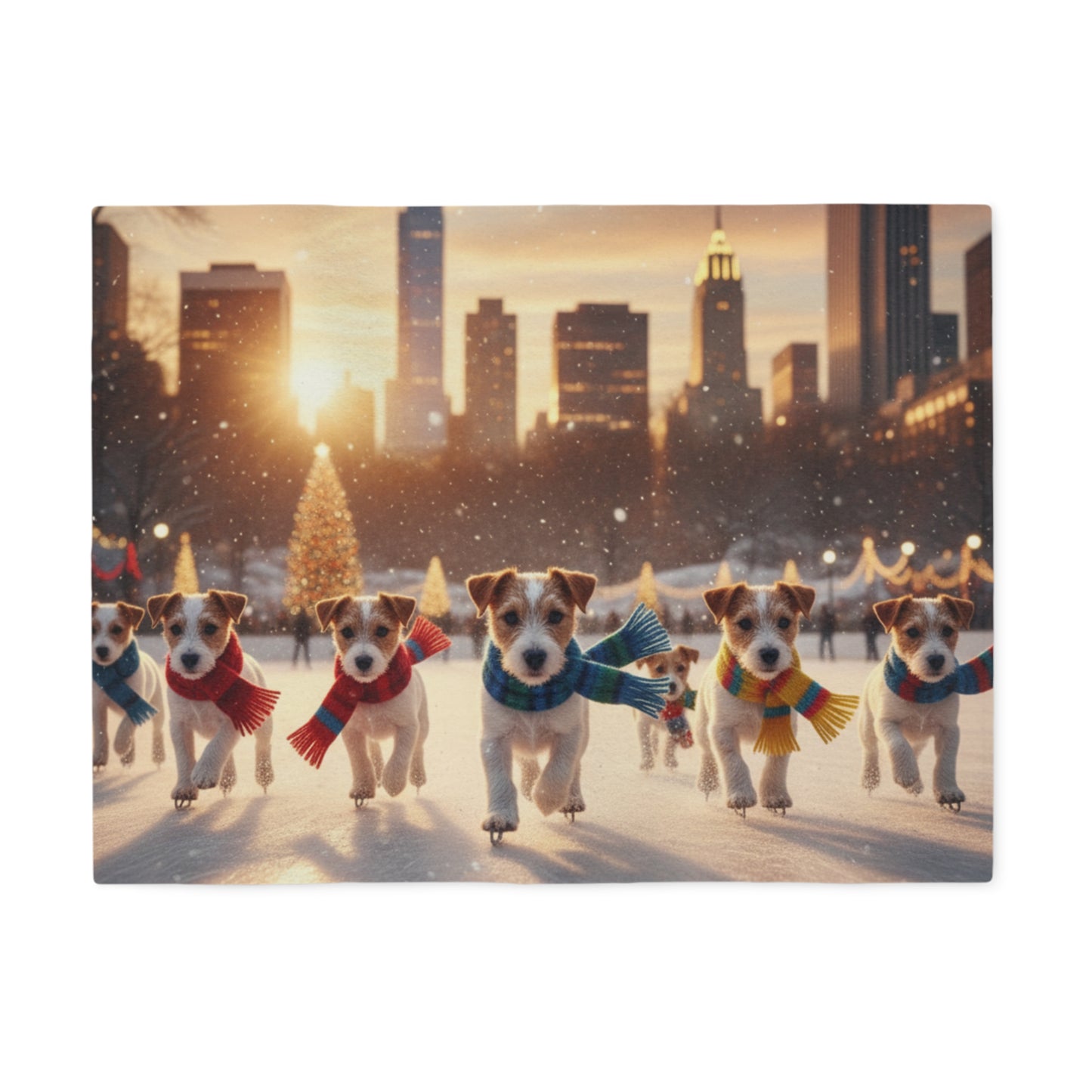 Holiday Puppy Cityscape Blanket