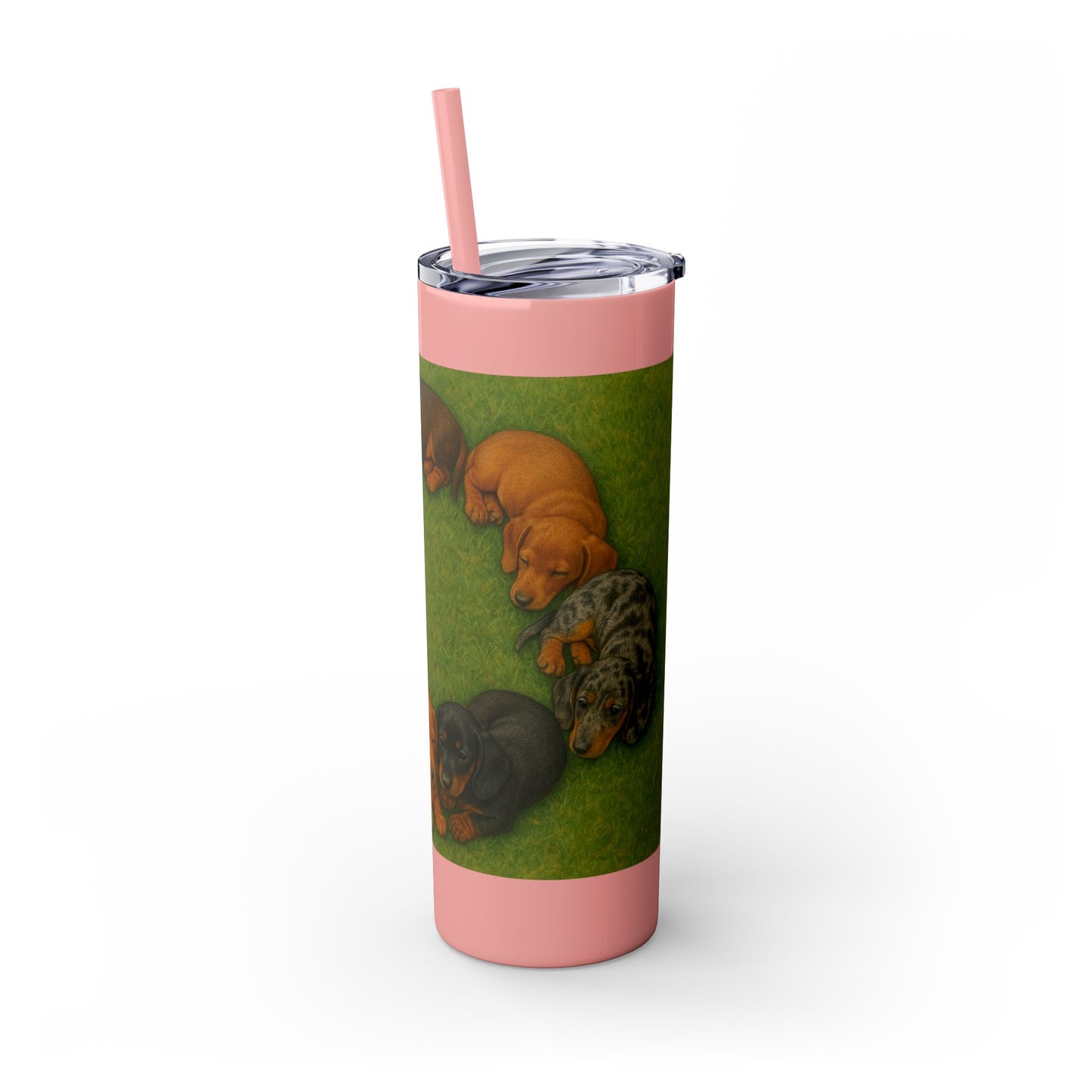 Gobelet isotherme avec paille, motif chiots teckels, 590 ml