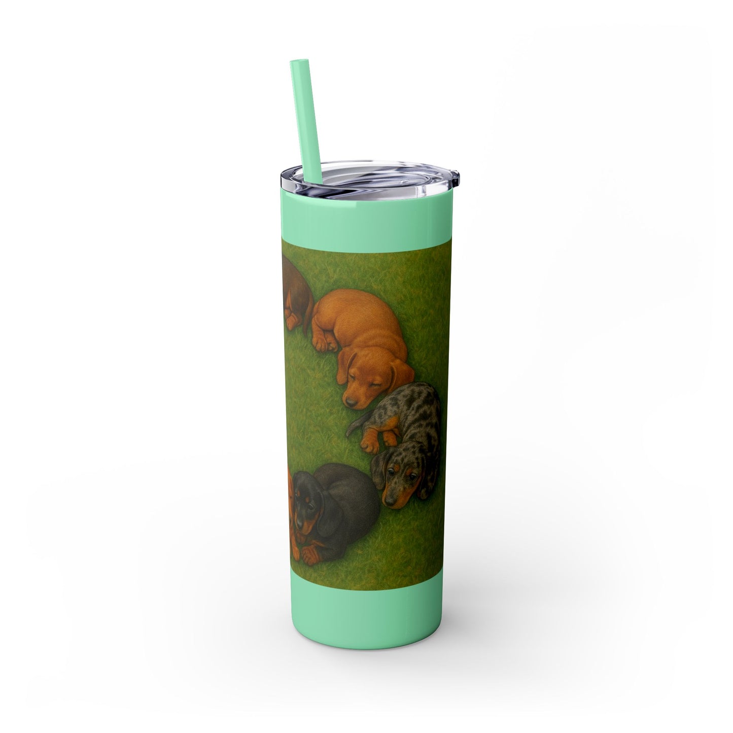 Gobelet isotherme avec paille, motif chiots teckels, 590 ml