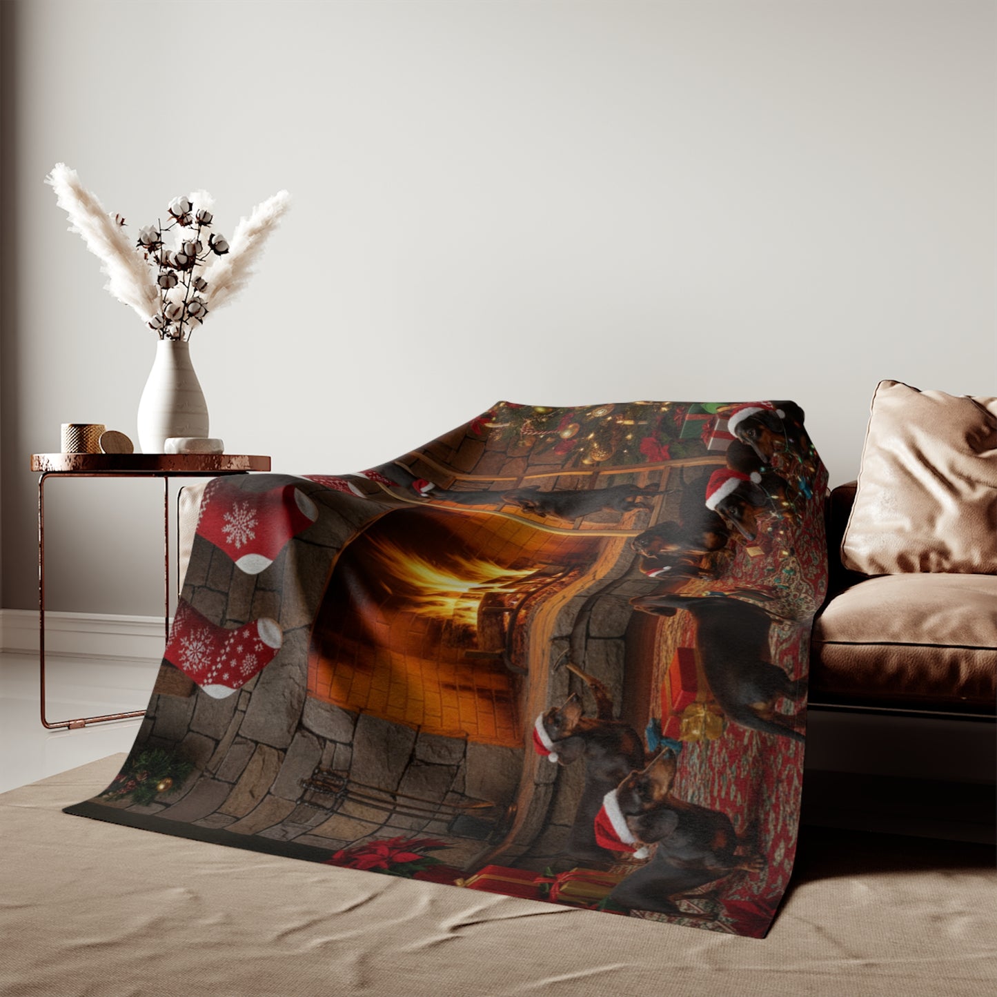 Dachshund Holiday Fireplace Blanket