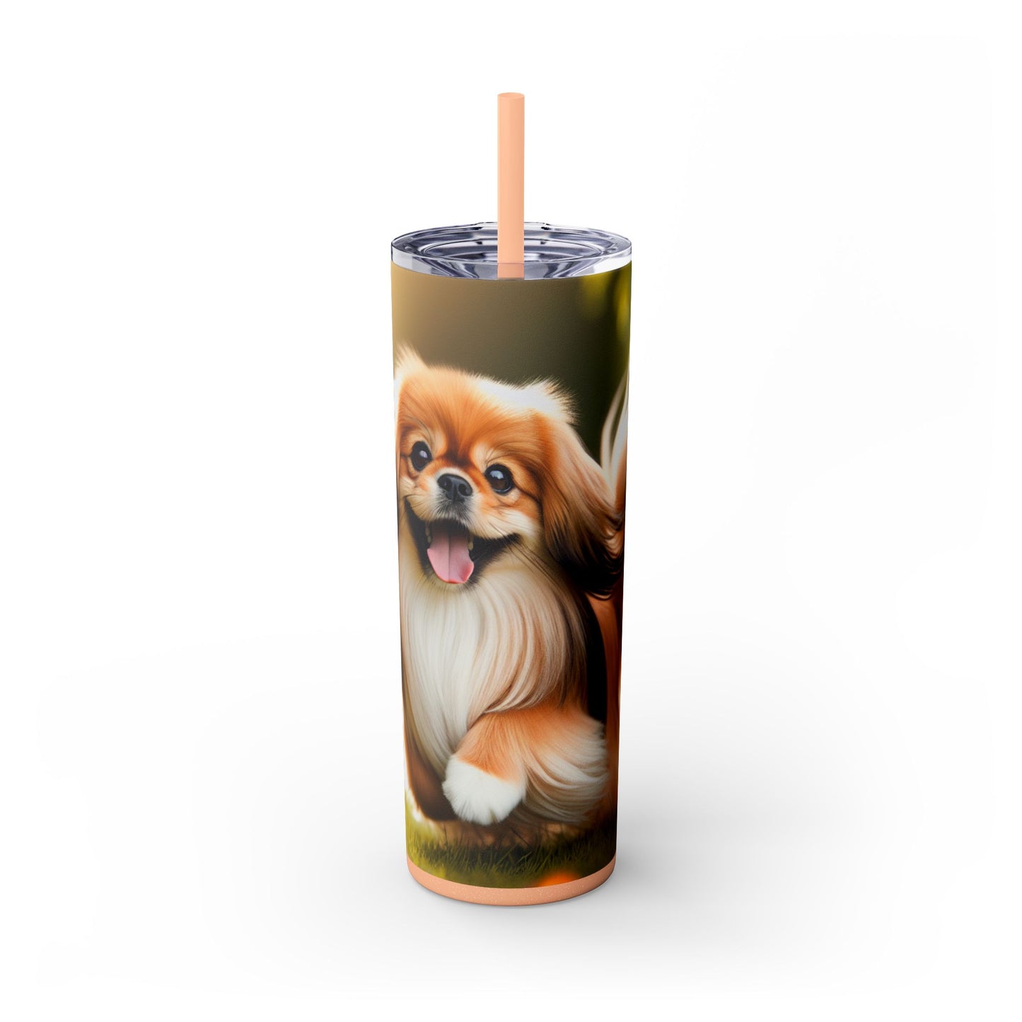 Tibetan Spaniel Skinny Tumbler with Straw, 20oz