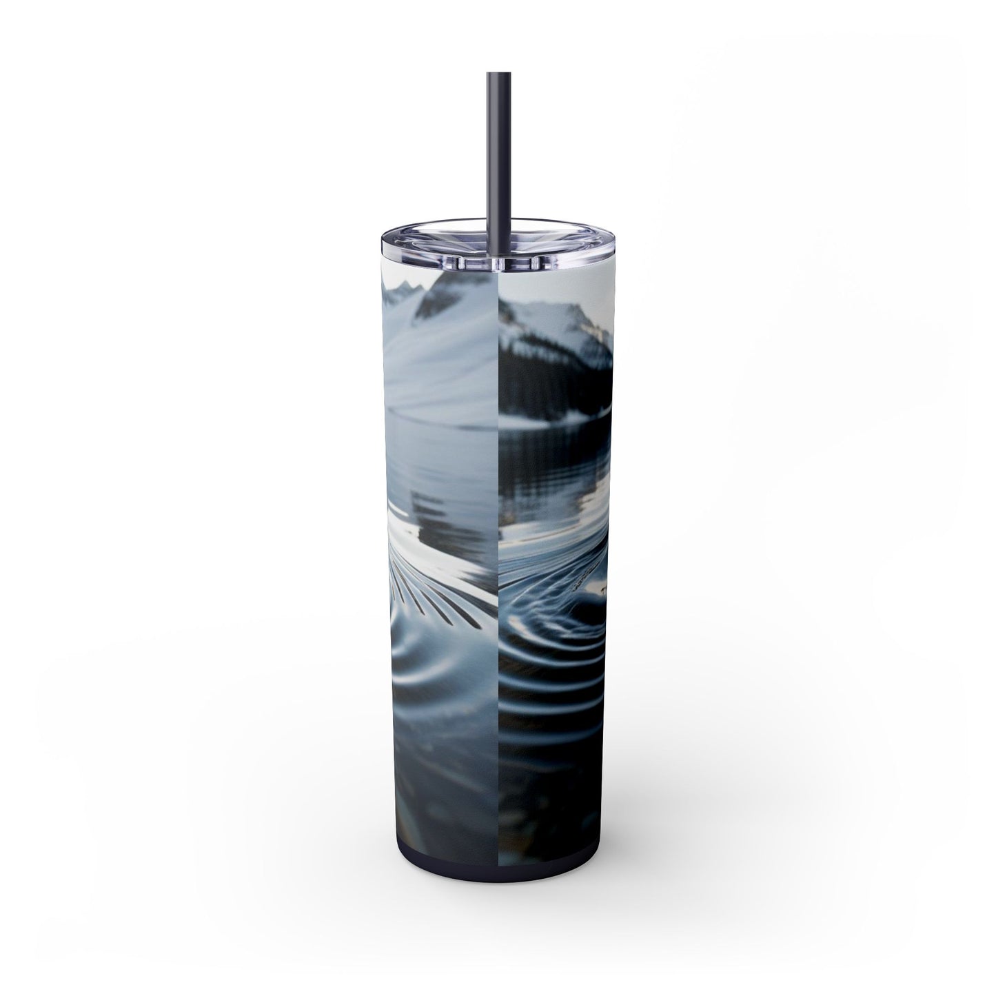 Ripple in a Snowy Mountain Lake Skinny Tumbler with Straw, 20oz