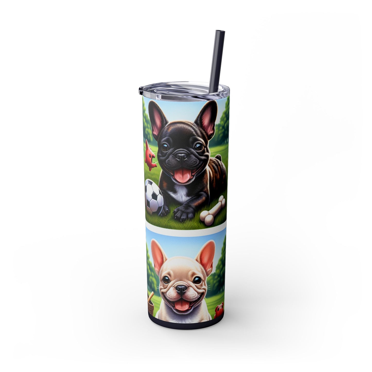 French Bulldog Skinny Tumbler with Straw, 20oz