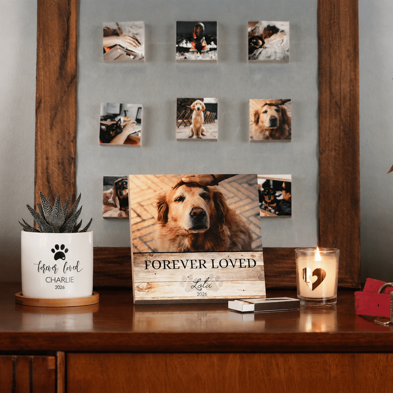 Custom Dog Memorial Photo Block with Photo, Name & Dates