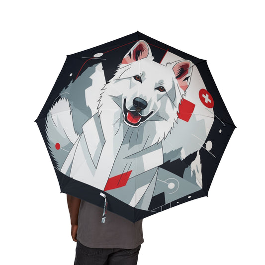 White Swiss Shepherd Dog Semi-Automatic Foldable Umbrella