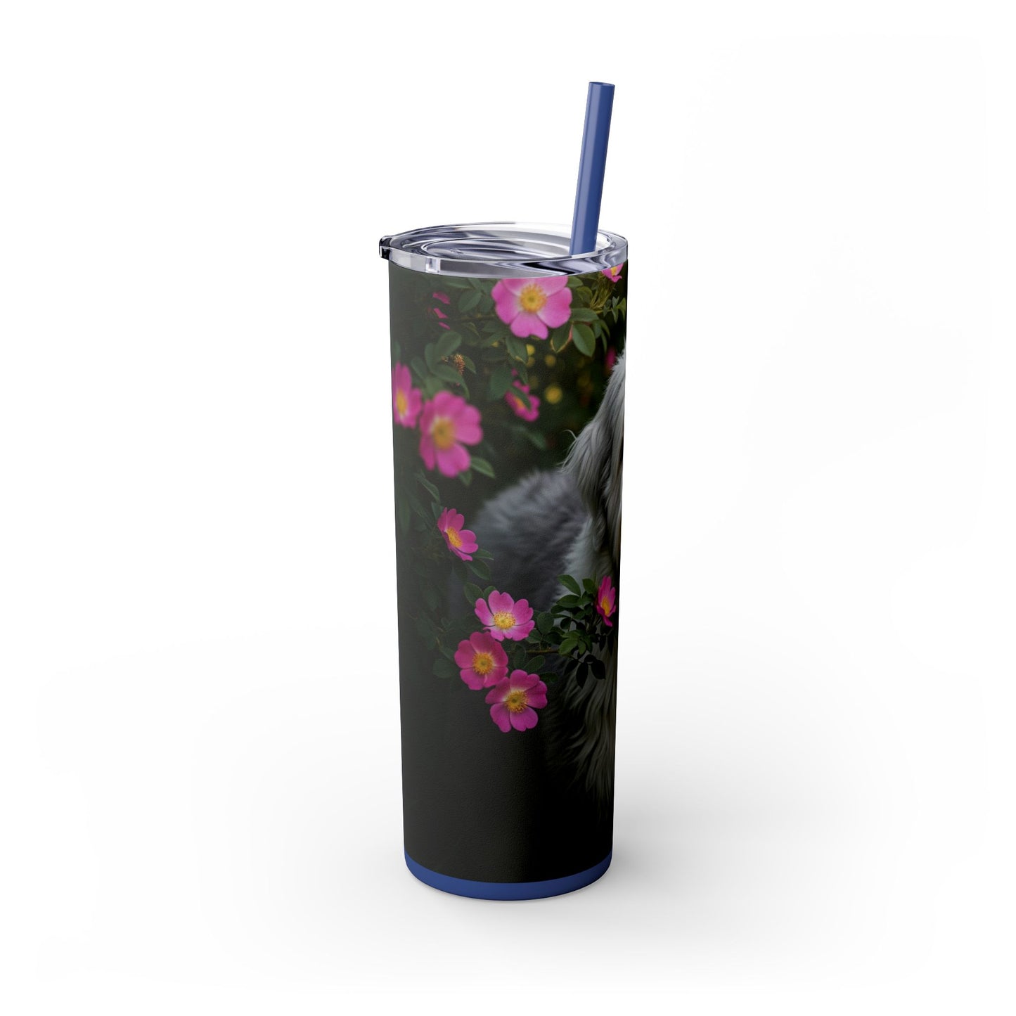 Old English Sheepdog Skinny Tumbler with Straw, 20oz