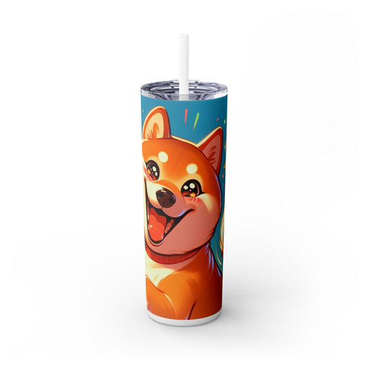 Shiba Inu Skinny Tumbler with Straw, 20oz