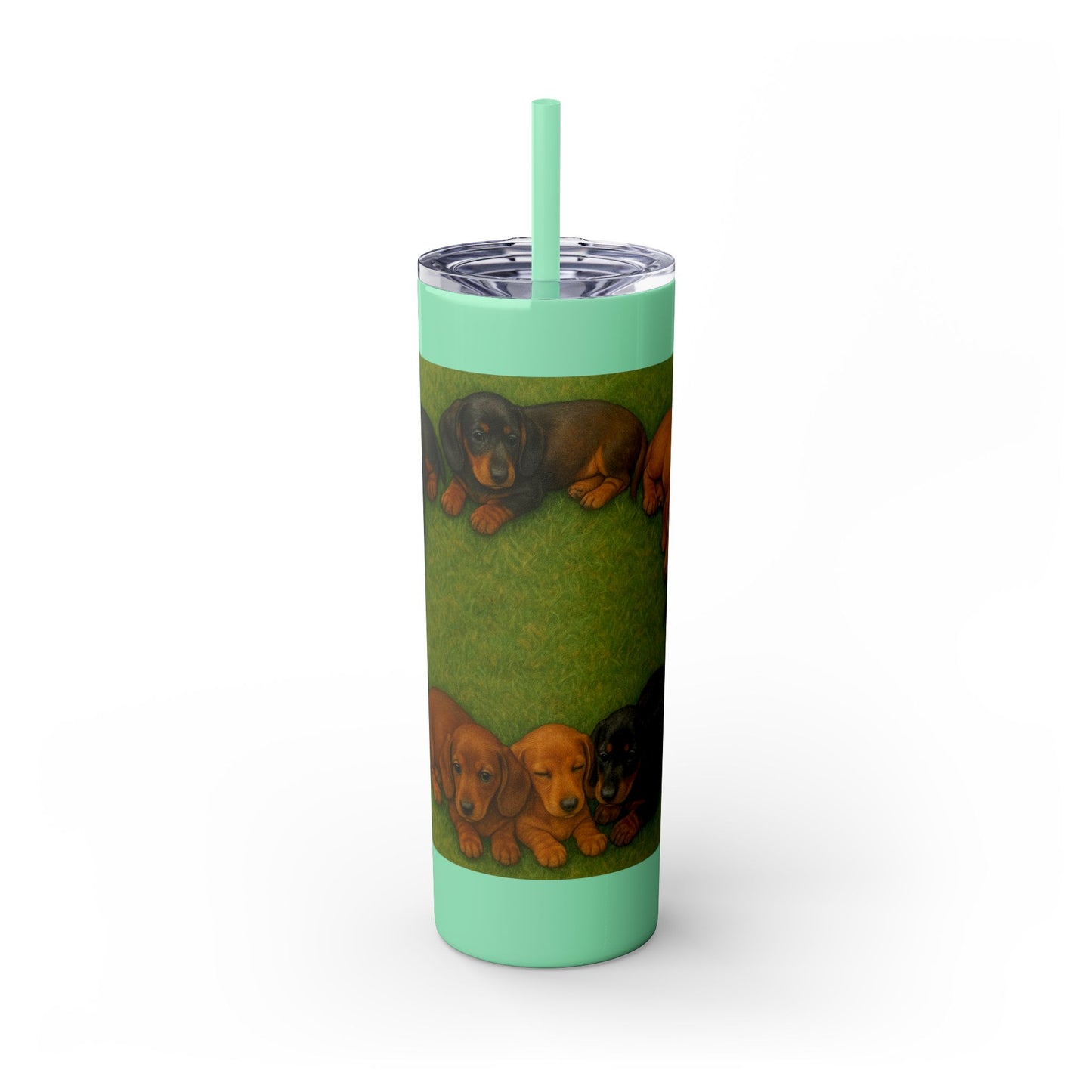Gobelet isotherme avec paille, motif chiots teckels, 590 ml