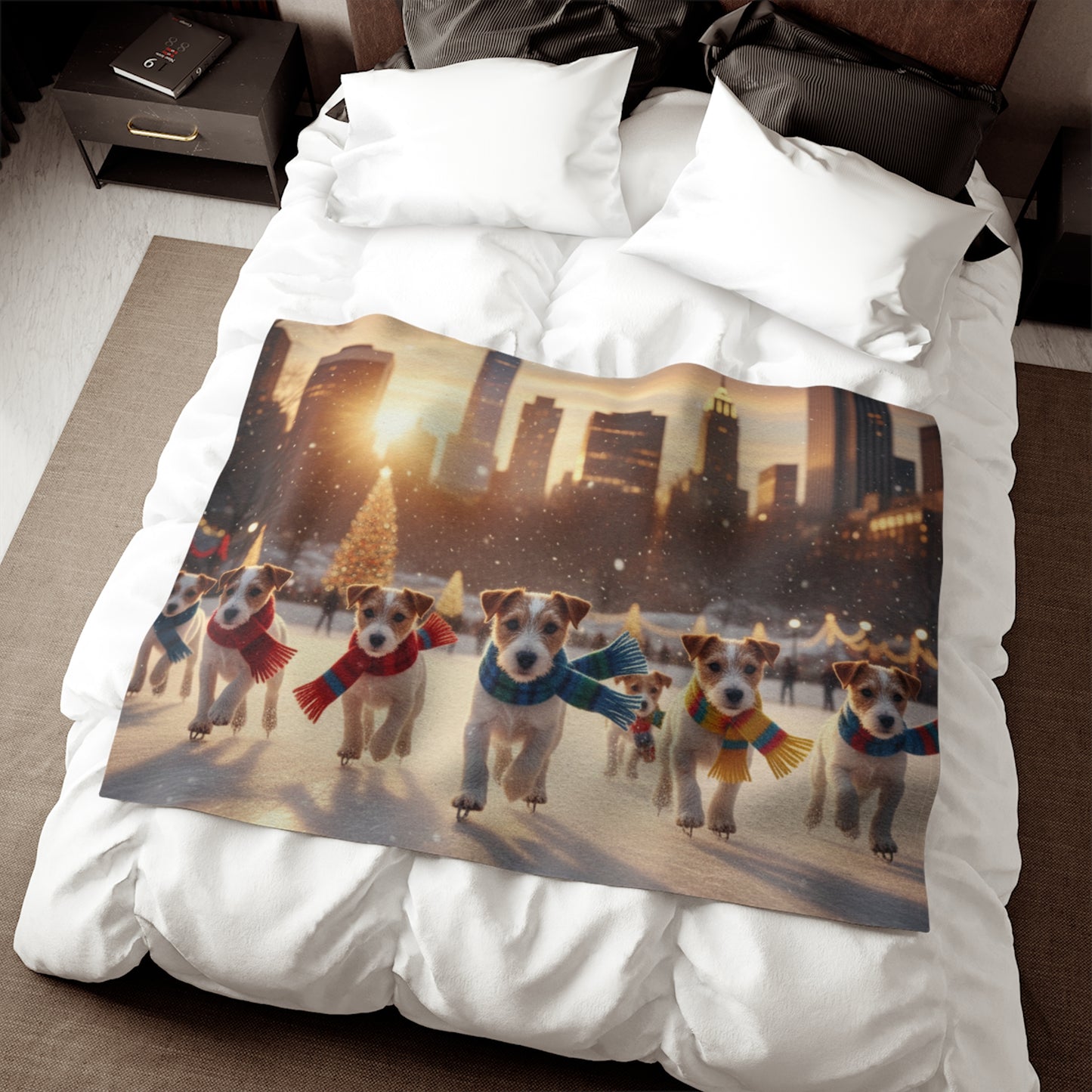 Holiday Puppy Cityscape Blanket