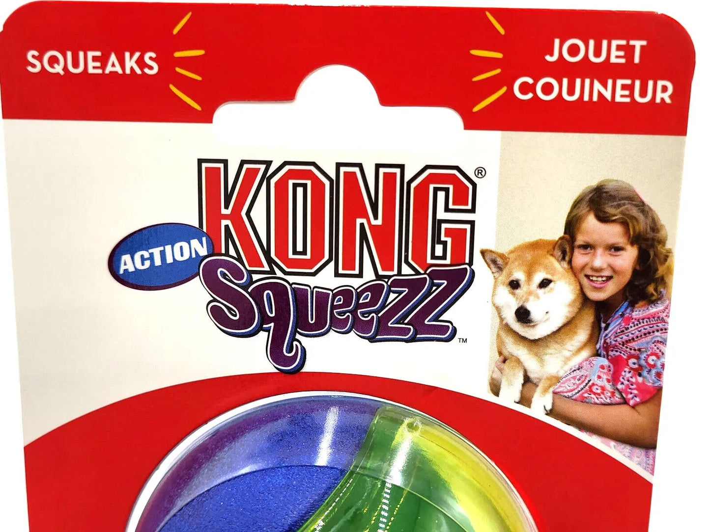 KONG Squeezz Action Ball Bleu Moyen Lot de 3 Jouets à rapporter pour chien