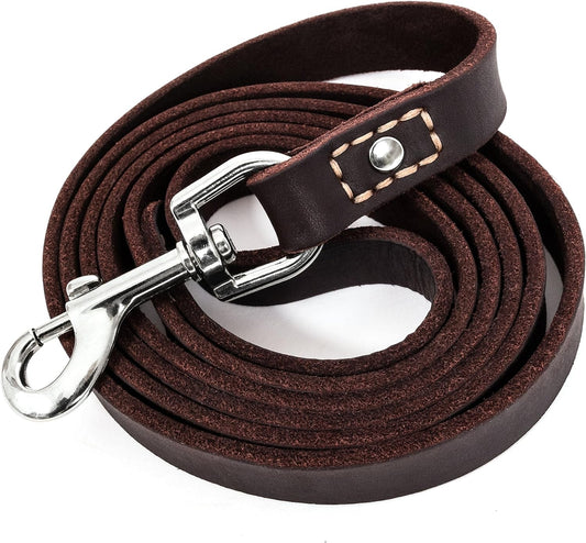 Laisse d'éducation canine en cuir - Marron 1,80 m