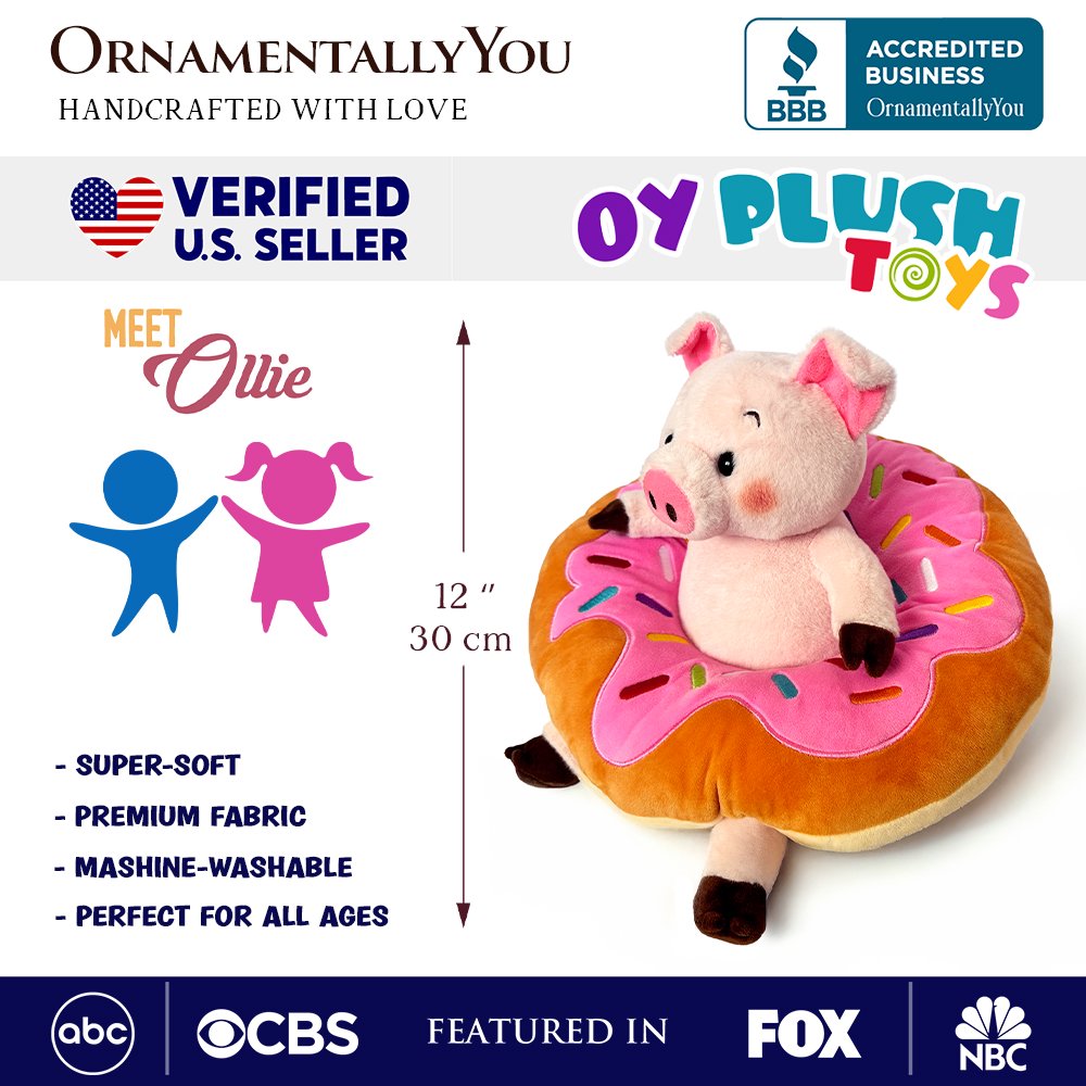 Ollie Oinker, el cerdo de peluche, adorable animal de peluche con forma de dona de 30 cm para regalar a niños.