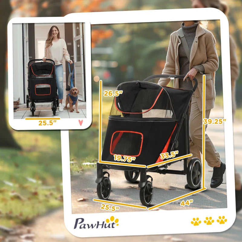 Cochecito plegable de un solo clic para perros grandes, medianos y pequeños, mascotas y gatos con almacenamiento.