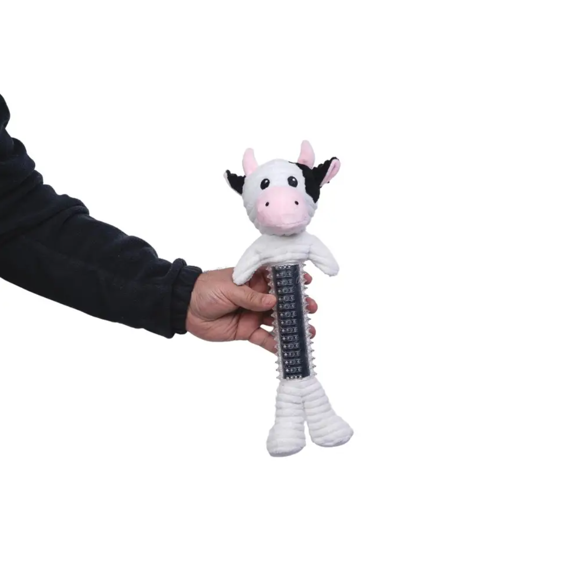 Country Living Thermoplastic Rubber Black & White Cow Plush Dog Toy – with Squeaker & Crinkle Paper