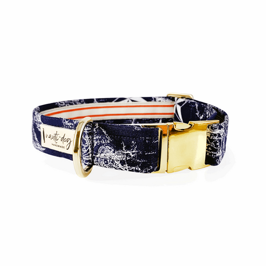 Collier pour chien Carta Marina Navy Vintage Nautical Toile Buckle &amp; Martingale