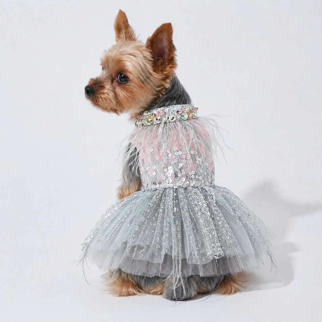 Handmade Glamorous Sequin Feather Pet Clothing Elegant Sparkling Dog Princess Dress
