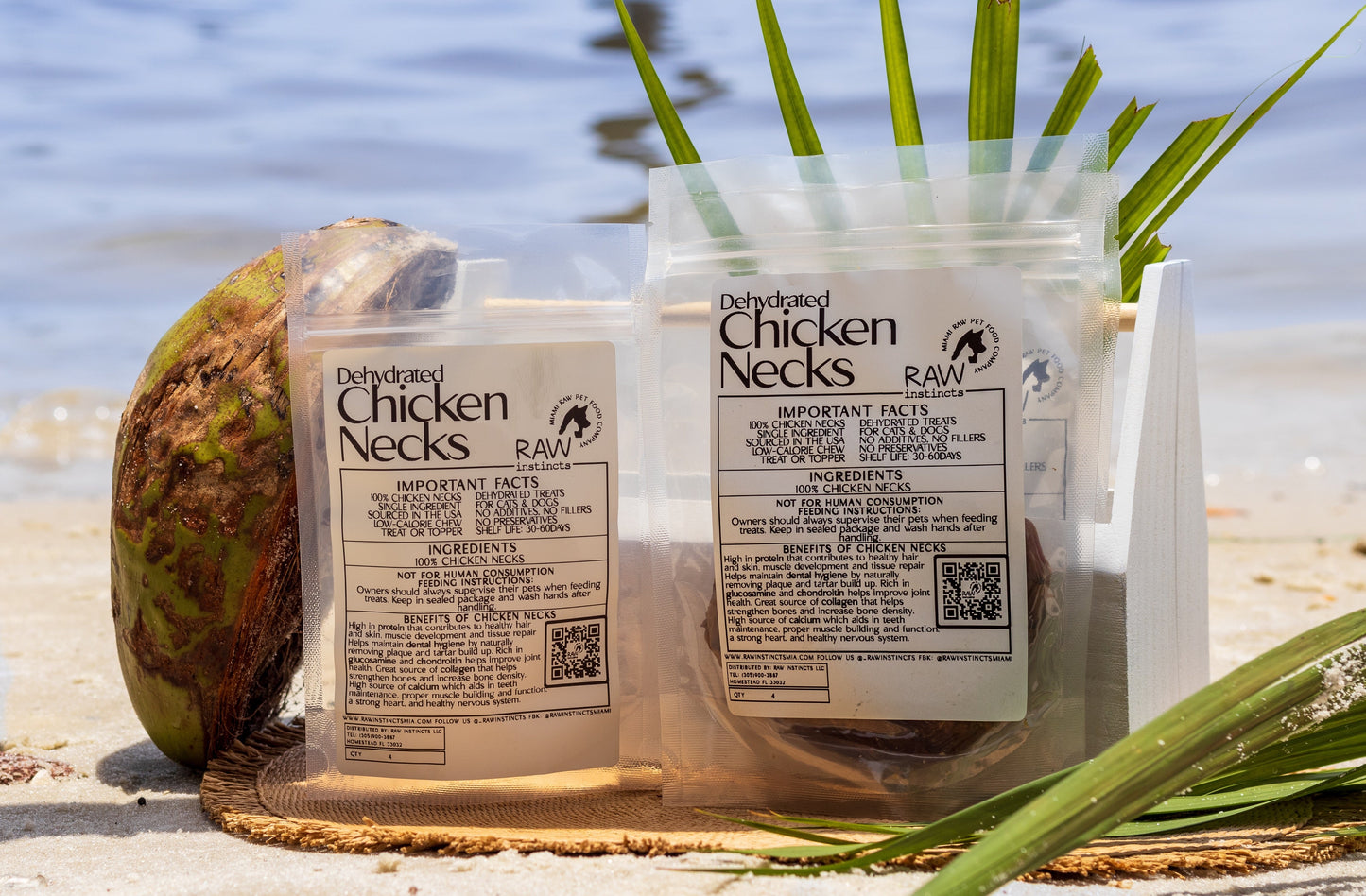 Cous de poulet déshydratés pour chats et chiens — 100 % d'origine américaine | Raw Instincts Florida | Lot de 4