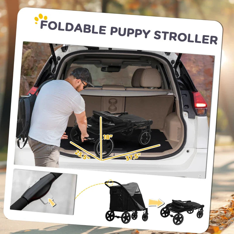 Cochecito plegable de un solo clic para perros grandes, medianos y pequeños, mascotas y gatos con almacenamiento.
