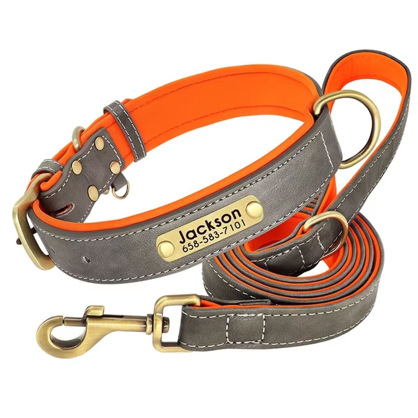 Collar de perro personalizado, de cuero sintético con grabado personalizado, con placa de identificación con grabado gratuito para perros pequeños, medianos y grandes - C1502
