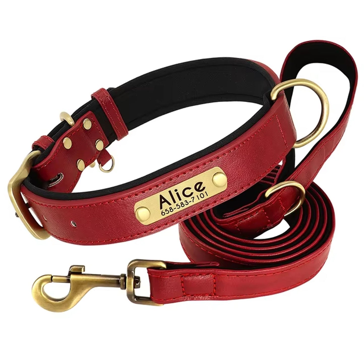 Collar de perro personalizado, de cuero sintético con grabado personalizado, con placa de identificación con grabado gratuito para perros pequeños, medianos y grandes - C1502